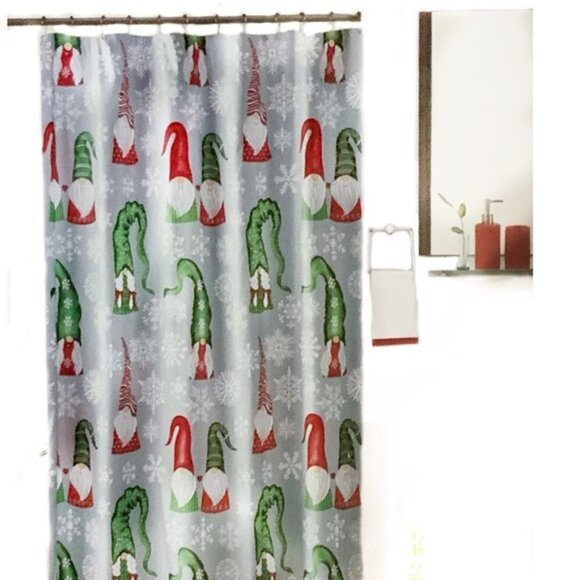 Christmas Bathroom Gnome Ensemble Set Santa Snowy Day 15 Piece Grey Multicolor - Picture 3 of 11